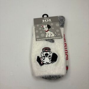 Disney 101 Dalmatians Black White Rose Scented Slipper Grippy Gripper Socks NWT